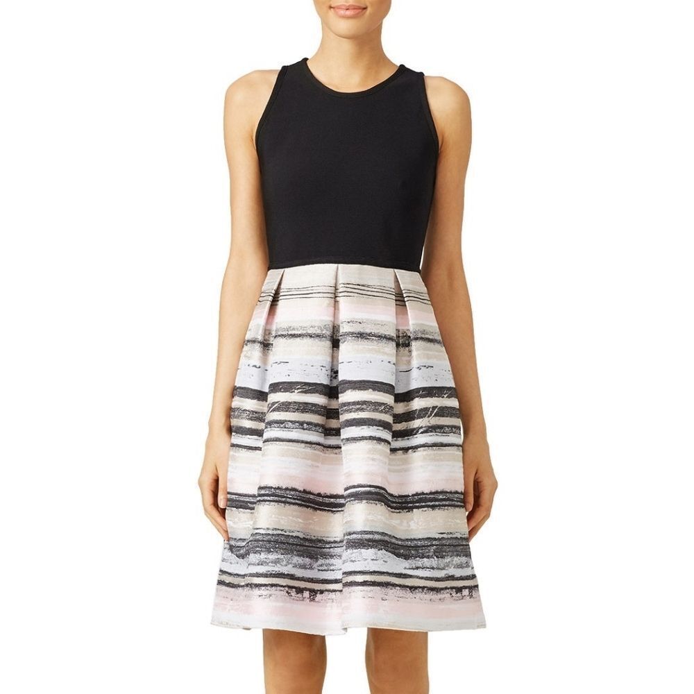 Carmen Marc Valvo Black and Blush Sleevess Cocktail Stroke Dress 0